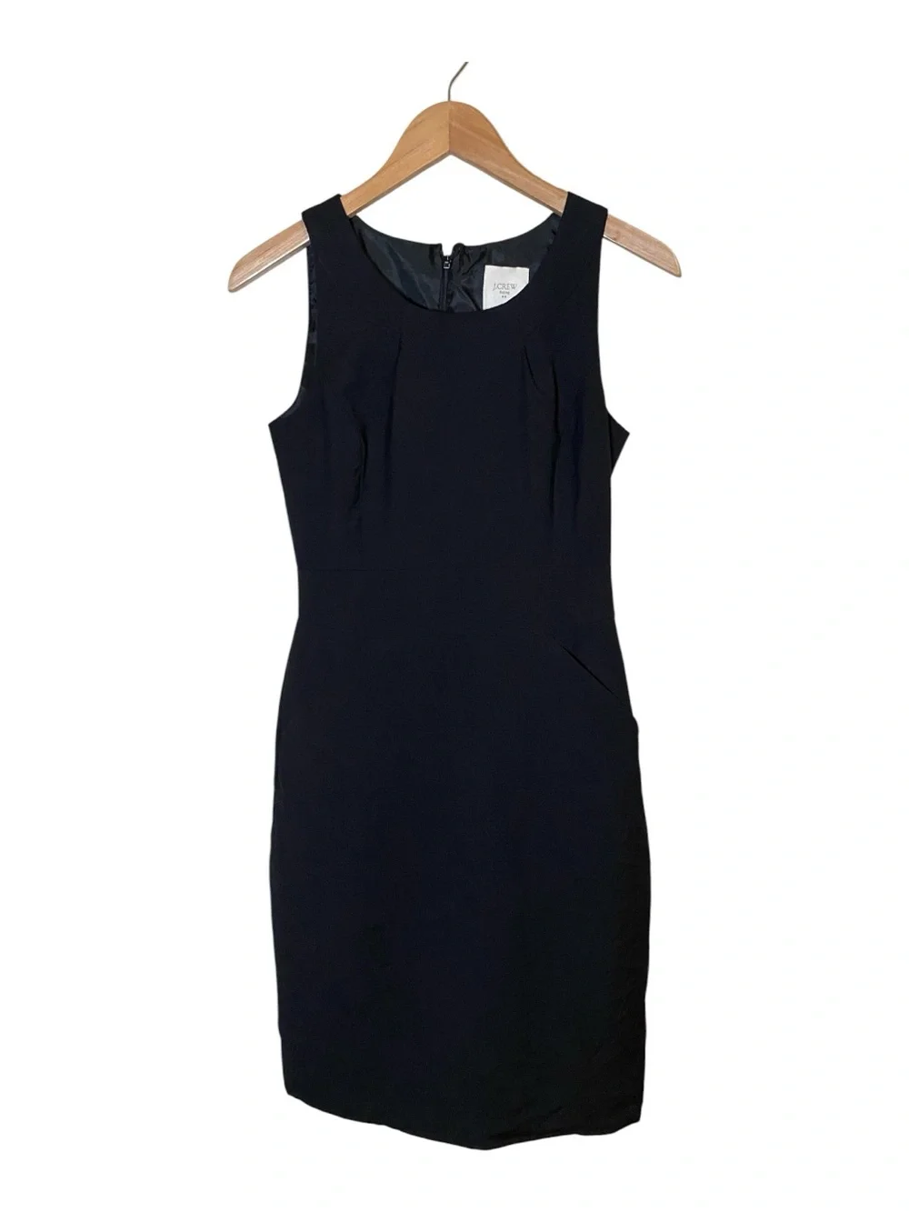 J.Crew Black Knee Length Women's Sheath Dress SZ 2 Sleeveless Pockets 100% Wool
